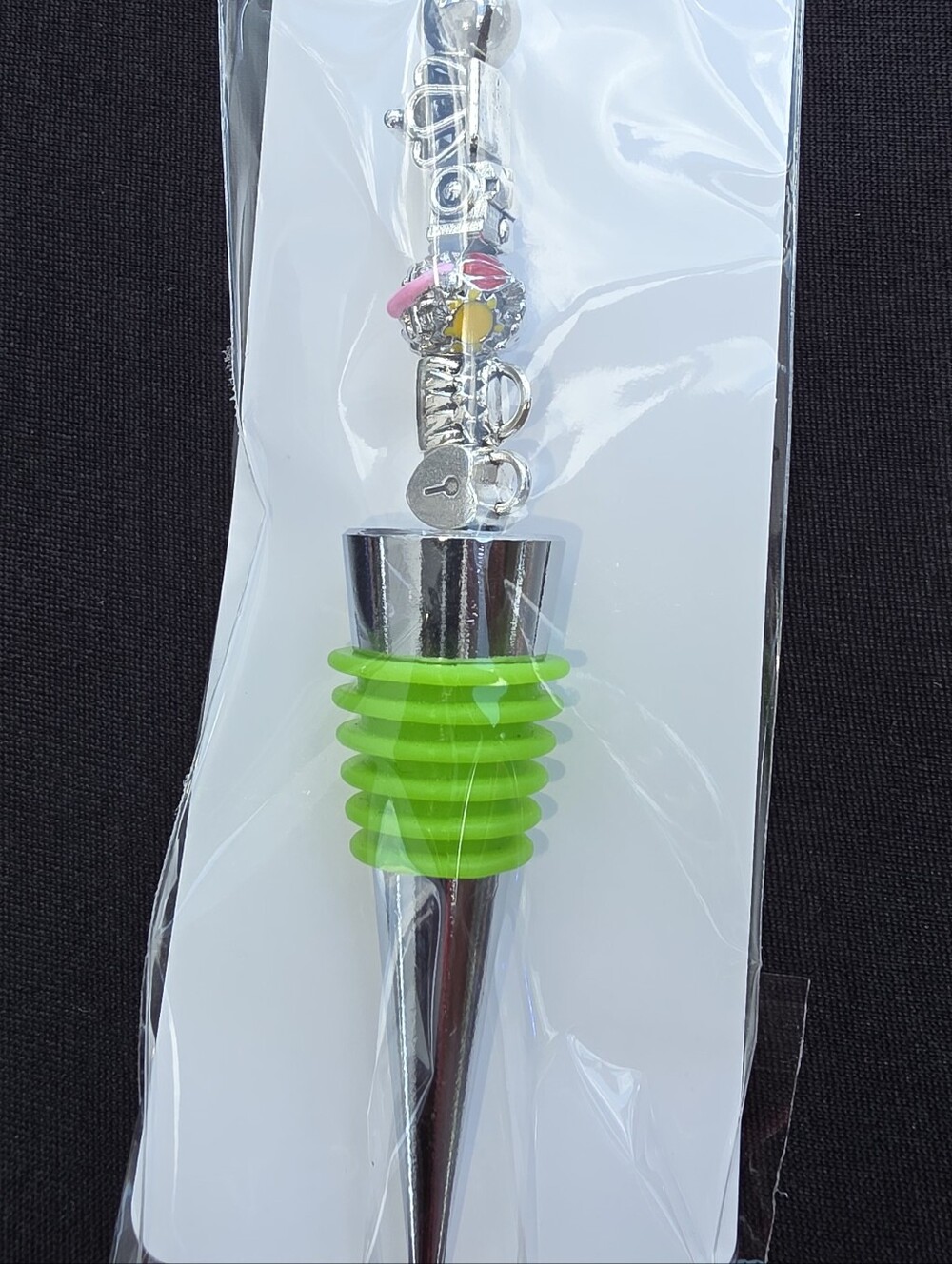 handcrafted  Silicone Wine Bottle Stopper with Silver Charm